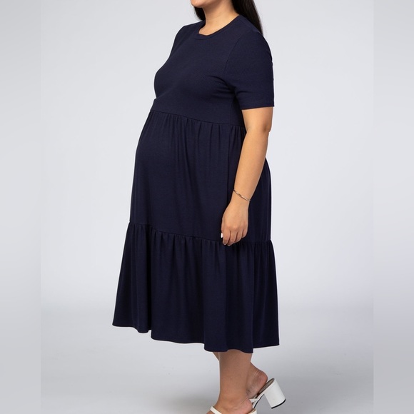 BRAND NEW ~ NEVER WORN ~ Navy Blue Ribbed Tiered Maternity Dress ~ Small ~ NWOT - Picture 2 of 7